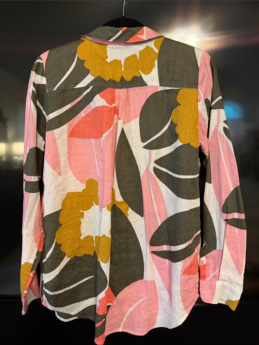 Boden Colorful linen Abstract Print Button-Up Shirt - Pink, Olive & Mustard - Picture 3 of 3